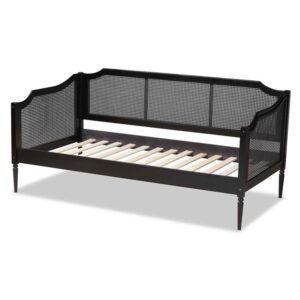 Baxton Studio Hancock Mid-Century Modern Charcoal Finished Wood and Synthetic Rattan Twin Size Daybed