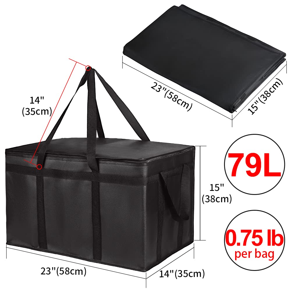 CIVJET Insulated Food Delivery Bag, XXXL Insulated Reusable Grocery Cooler/Hot Bags, Tote Bag for Shopping/Travel/Doordash, Catering Bag Doordash 22x14x13, Black, 1-Pack