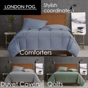 LONDON FOG Garment Washed Solid Duvet Set Blue Microfiber 3-Piece King Duvet Set, Solid Themed, Adult and Teen, Oeko-TEX Certified