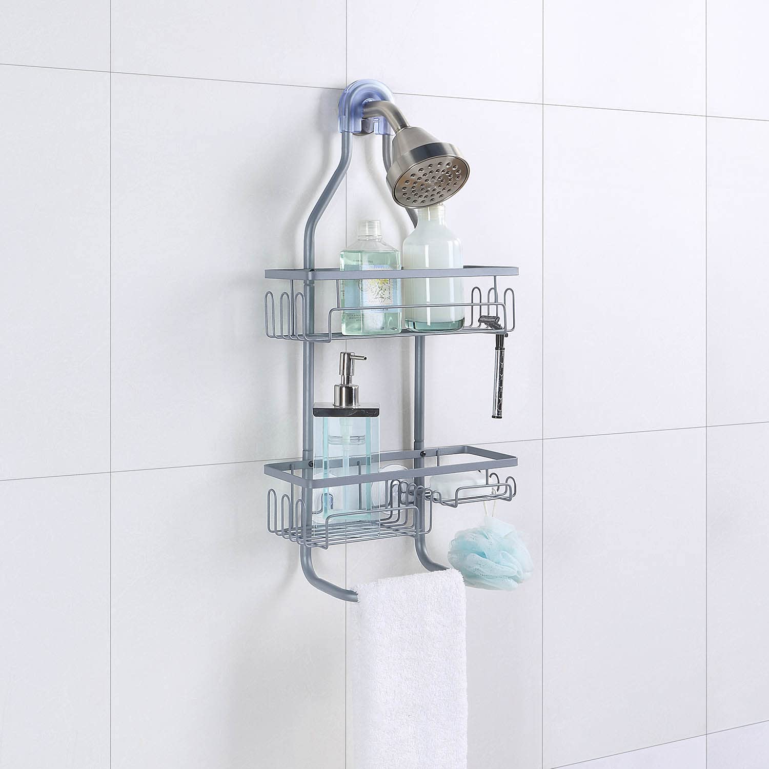 SunnyPoint Sturdy Tubing Structure Bathroom Hanging Shower Head Caddy Organizer (Standard, Grey)