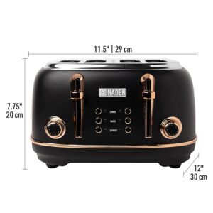 Haden Heritage Series Stainless Steel Electric Water and Tea Kettle & 4 Slice Wide Slot Stainless Steel Toaster Kitchen Bundle Set, Black and Copper