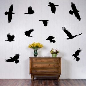 WOYINIS Removable Large Crow Wall Decals Black Raven Wall Stickers Peel & Stick Individual Raven Birds Set Living Room Bedroom Windows Decoration