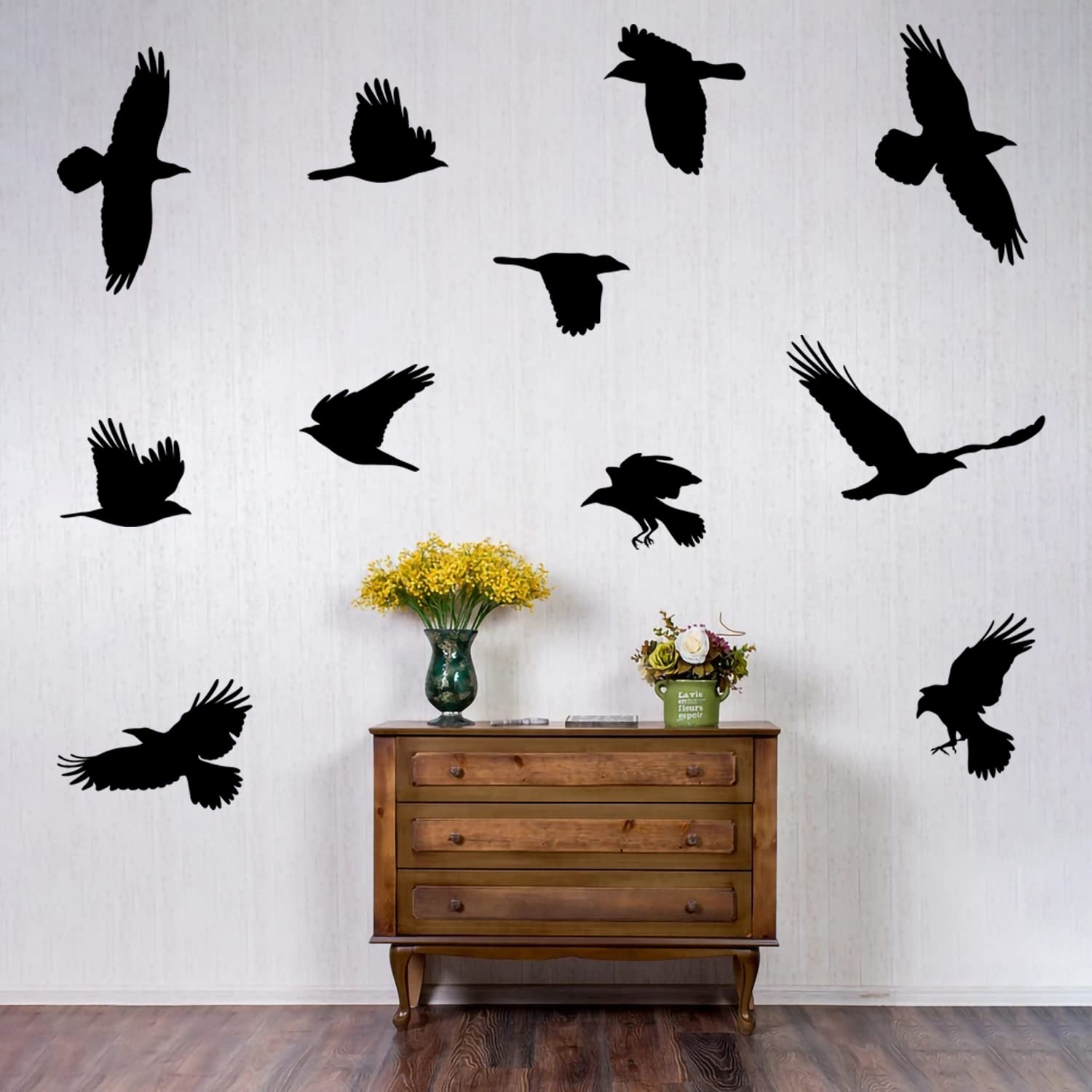 WOYINIS Removable Large Crow Wall Decals Black Raven Wall Stickers Peel & Stick Individual Raven Birds Set Living Room Bedroom Windows Decoration