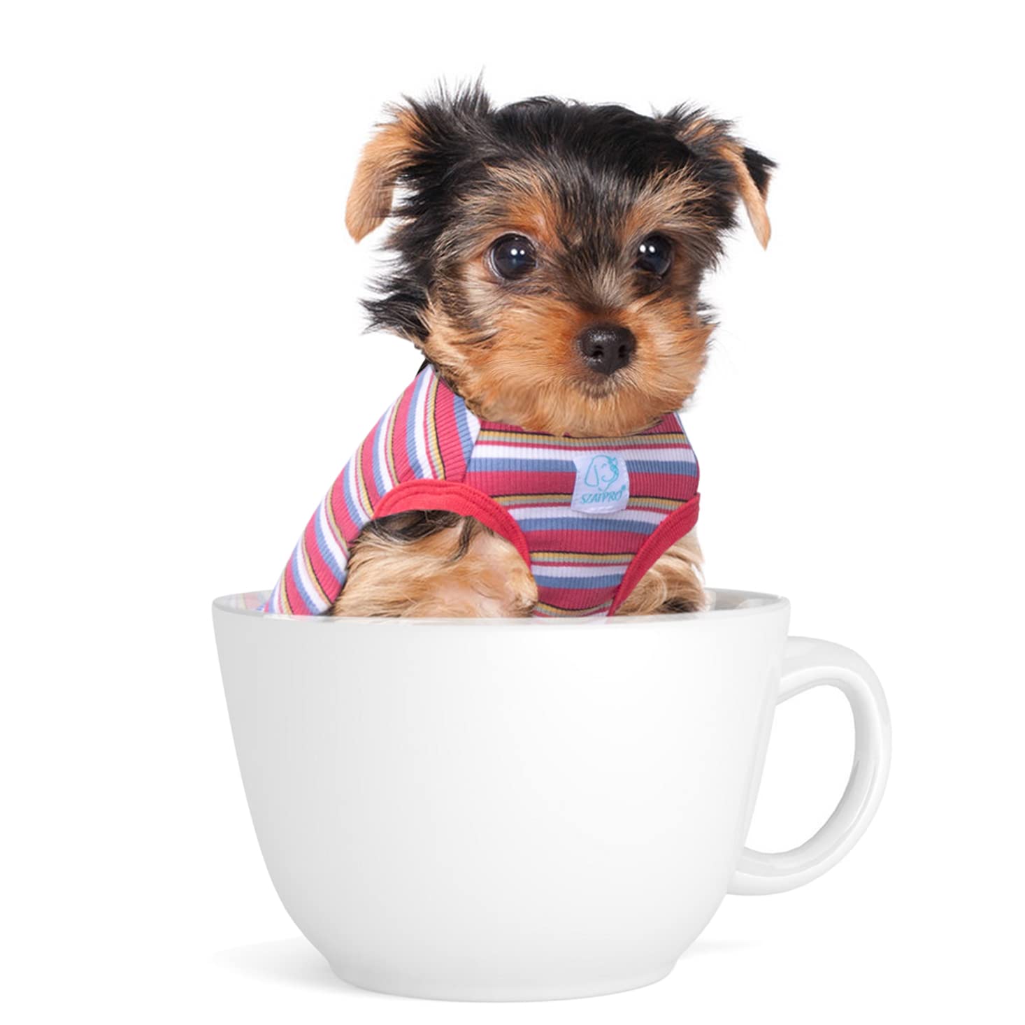 SZAT PRO Striped Teacup Pet Dog T-Shirts, 100% Cotton Tank Vest for Small Dogs and Cats, Sleeveless Puppy Clothes for Chihuahua Yorkie Red, 3X-Small