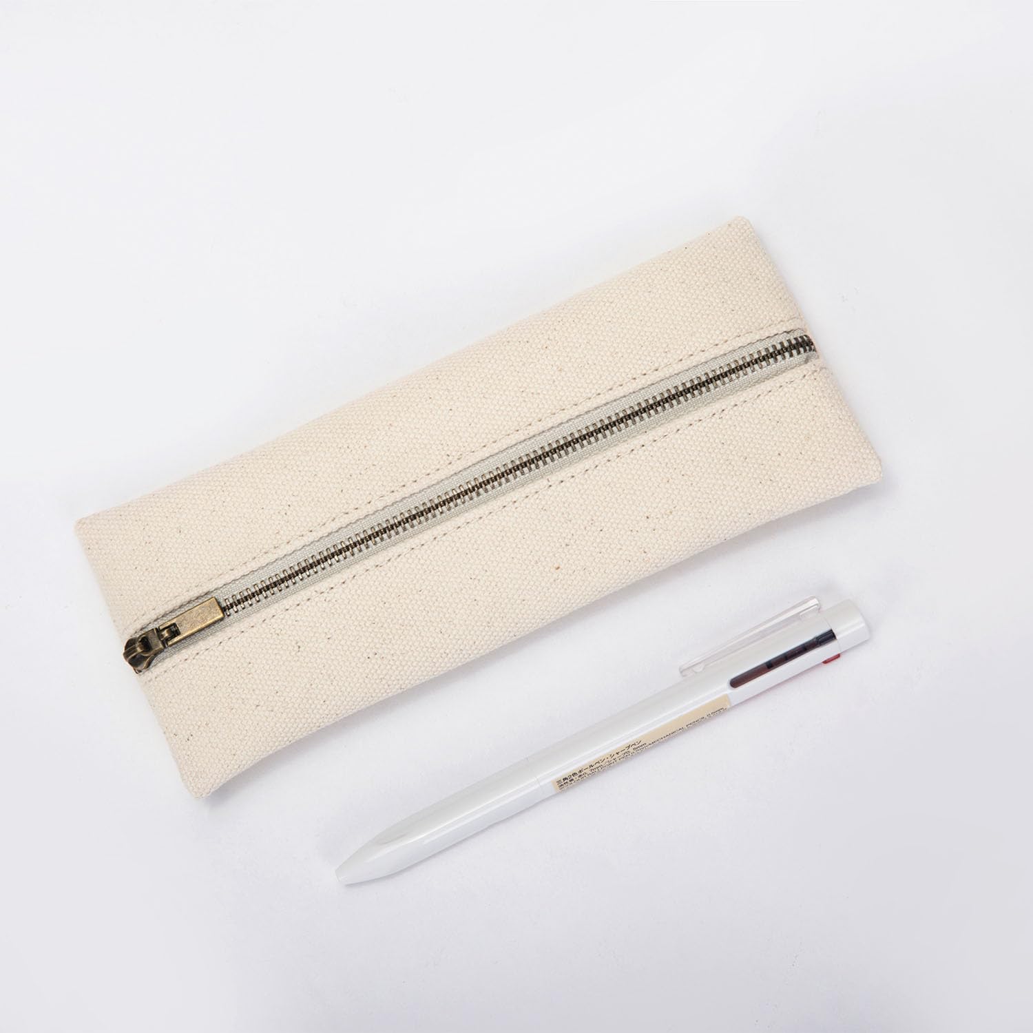 YONBEN Pencil Case Slim Pencil Pouch Small Pen Case Simple Cotton Canvas Pencil Bag (Beige, S)