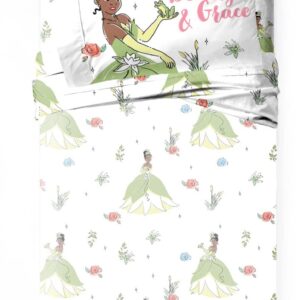 Jay Franco Disney The Princess and The Frog Beauty & Grace Twin Size Sheet Set - 3 Piece Set Super Soft and Cozy Kid’s Bedding Featuring Tiana - Fade Resistant Microfiber Sheets