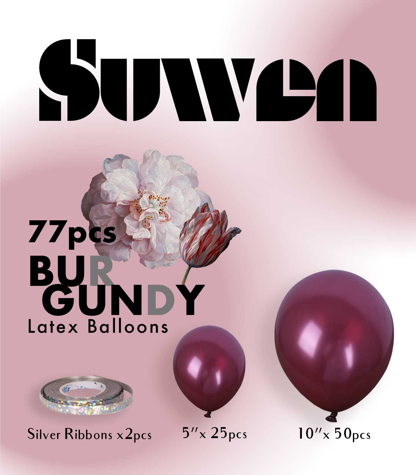 SUWEN Burgundy Balloons Different Sizes Kit 77PCS 10 Inch 5 Inch Latex Helium Shiny Maroon Balloon for Birthday Graduation Wedding Shower Anniversary Party Decorations