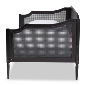 Baxton Studio Hancock Mid-Century Modern Charcoal Finished Wood and Synthetic Rattan Twin Size Daybed