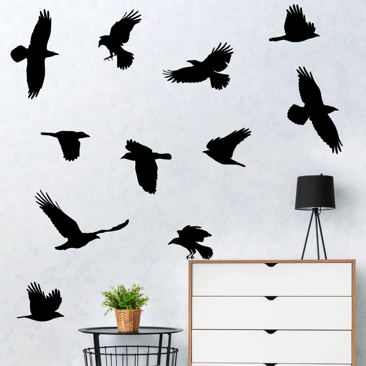 WOYINIS Removable Large Crow Wall Decals Black Raven Wall Stickers Peel & Stick Individual Raven Birds Set Living Room Bedroom Windows Decoration