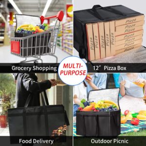 CIVJET Insulated Food Delivery Bag, XXXL Insulated Reusable Grocery Cooler/Hot Bags, Tote Bag for Shopping/Travel/Doordash, Catering Bag Doordash 22x14x13, Black, 1-Pack