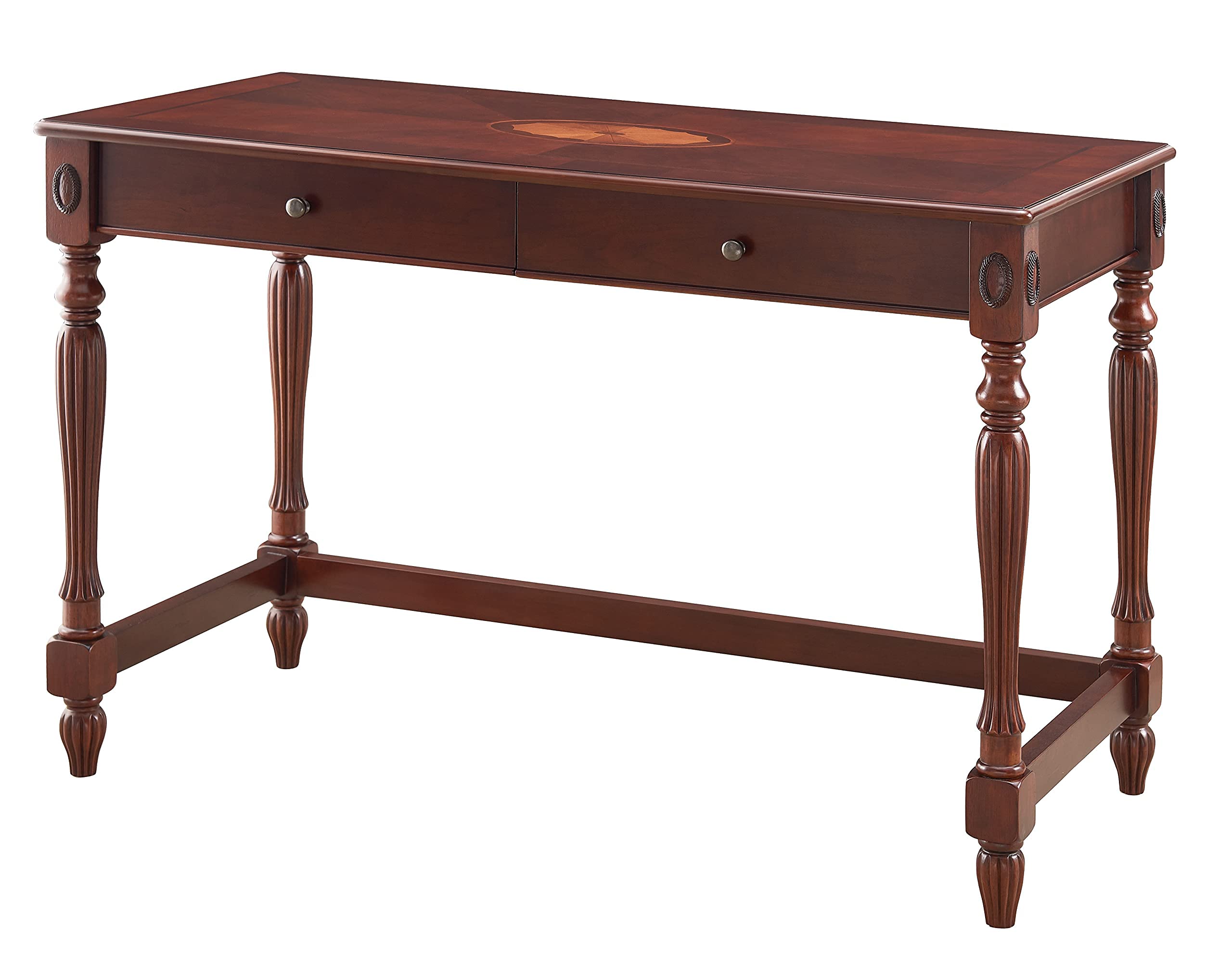 LEEMTORIG Traditional Solid Wood Writing Desk, Small Secretary Desk with 2 Drawers, Mahogany Desk Cherry Wood Writing Table for Home Office, 46" W French Provincial Desk, Cherry Walnut BSZ-1533-WD