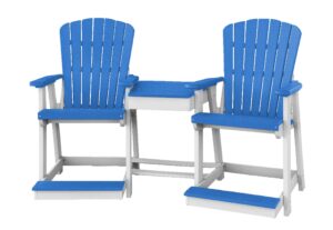 dutchcrafters plastic poly outdoor bistro set with 2 chairs and attached center table, 3 piece patio furniture set - amish made in usa (white & blue)