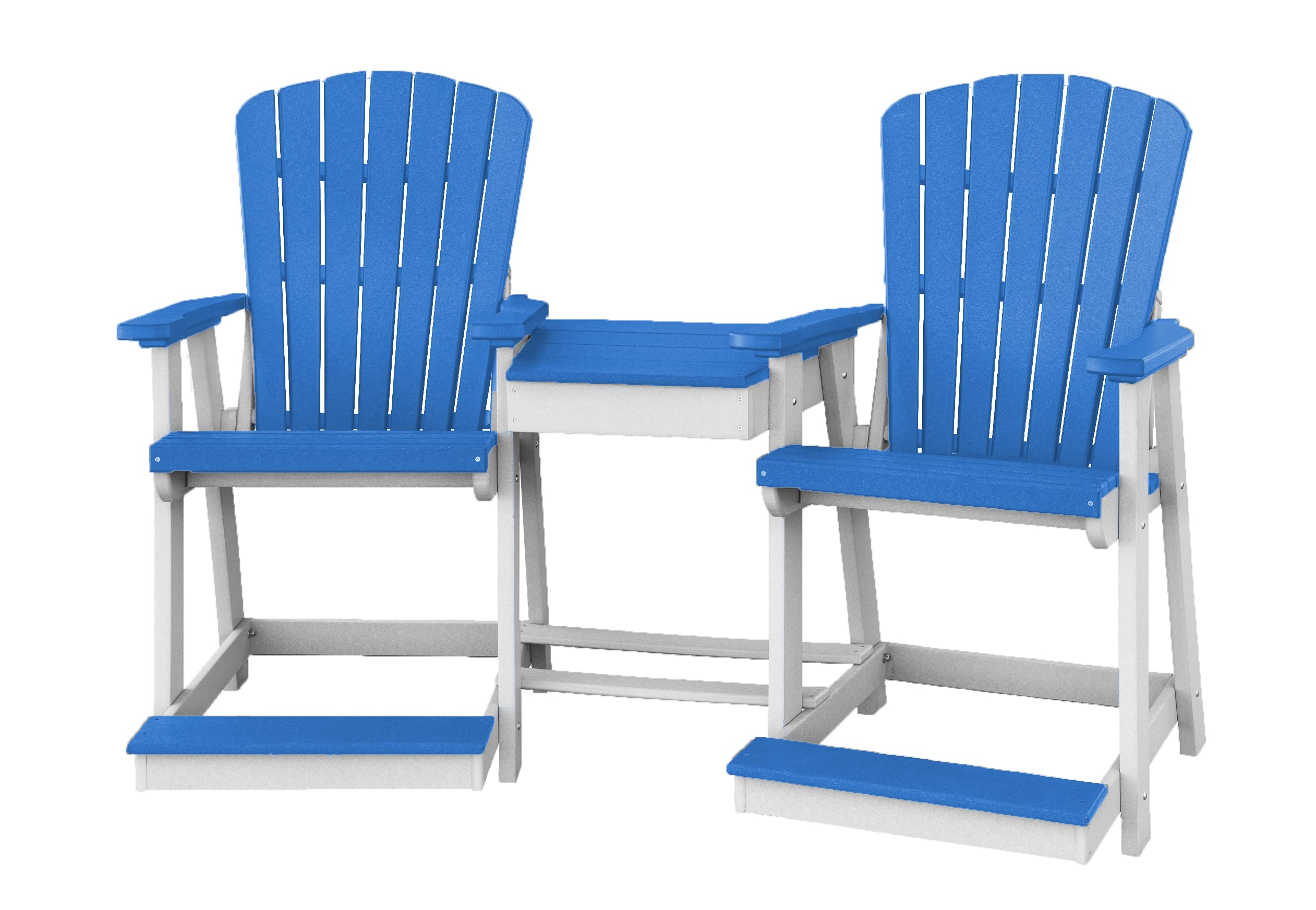 DutchCrafters Plastic Poly Outdoor Bistro Set with 2 Chairs and Attached Center Table, 3 Piece Patio Furniture Set - Amish Made in USA (White & Blue)