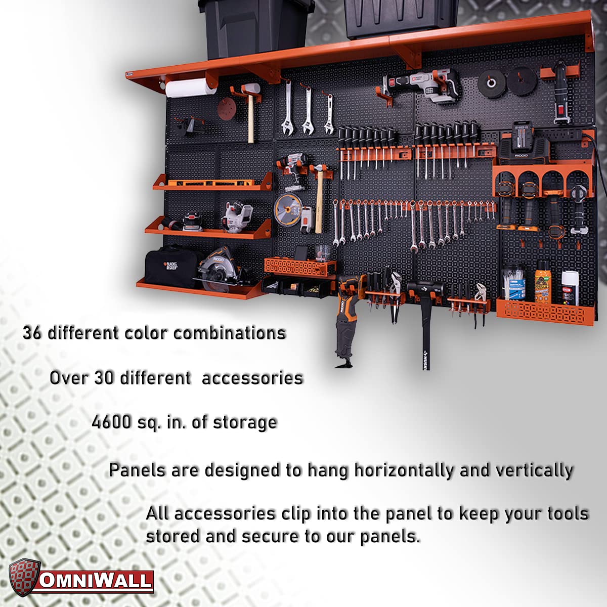 OmniWall Weekend Warrior XL Metal Pegboard Wall Organization System (Black/Silver)