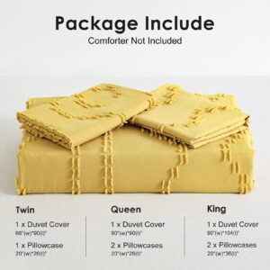 WARMDERN Boho Duvet Cover Set, Tufted Bedding Duvet Covers Soft Washed Microfiber Duvet Cover King Size, 3 Pieces Embroidery Shabby Chic Duvet Cover with Zipper Closure(Yellow, King)