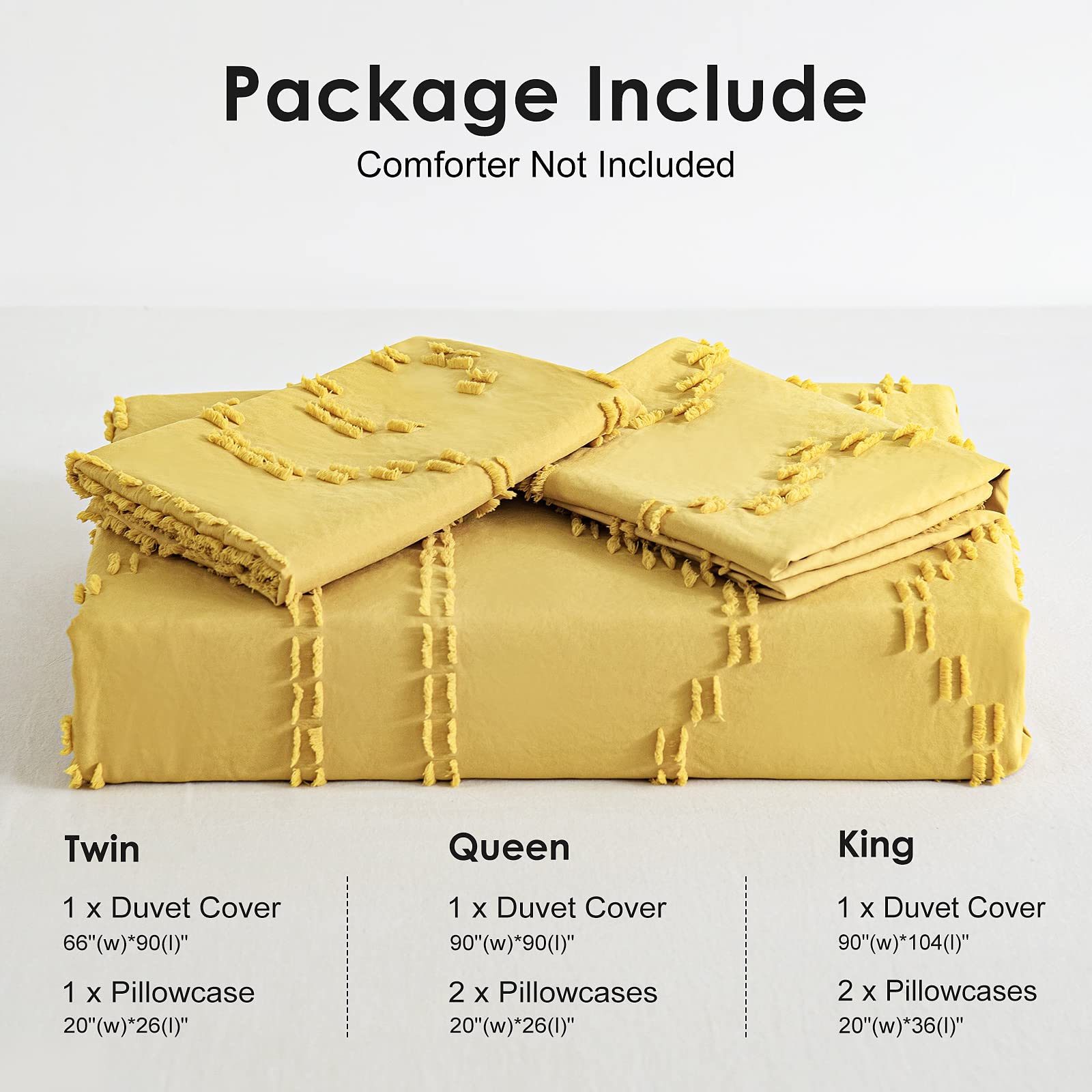 WARMDERN Boho Duvet Cover Set, Tufted Bedding Duvet Covers Soft Washed Microfiber Duvet Cover King Size, 3 Pieces Embroidery Shabby Chic Duvet Cover with Zipper Closure(Yellow, King)