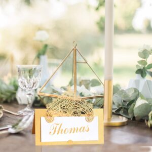 50 PCS Laser Cut Wedding Place Cards Tented Name Card Folded Cards Blank Cardstock for Wedding, Banquet tables,Table Setting, Buffet, Baby Shower, Bridal Shower Gold