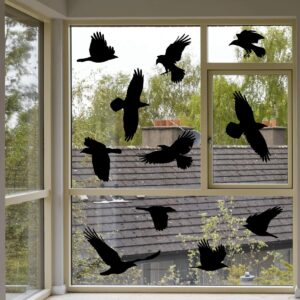 WOYINIS Removable Large Crow Wall Decals Black Raven Wall Stickers Peel & Stick Individual Raven Birds Set Living Room Bedroom Windows Decoration