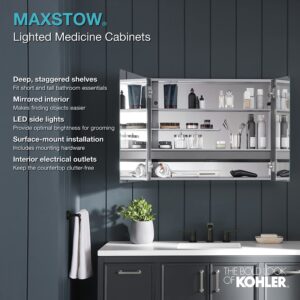 KOHLER K-81144-SLE-DA1 Maxstow Medicine Cabinet with LED Light, Mirror Door & Staggered Shelves, Rectangular Frame, 17" x 24"