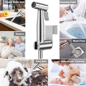 Bidet Sprayer for Toilet, Handheld bidet Toilet Spray Adjustable Water Pressure Control with Bidet Hose for Feminine Wash, Stainless Steel Brushed Nickel Cloth Diaper