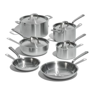 made in cookware - 10 piece stainless steel pot and pan set - 5 ply clad - includes stainless steel frying pans, saucepans, saucier and stock pot w/lid - professional cookware - crafted in italy