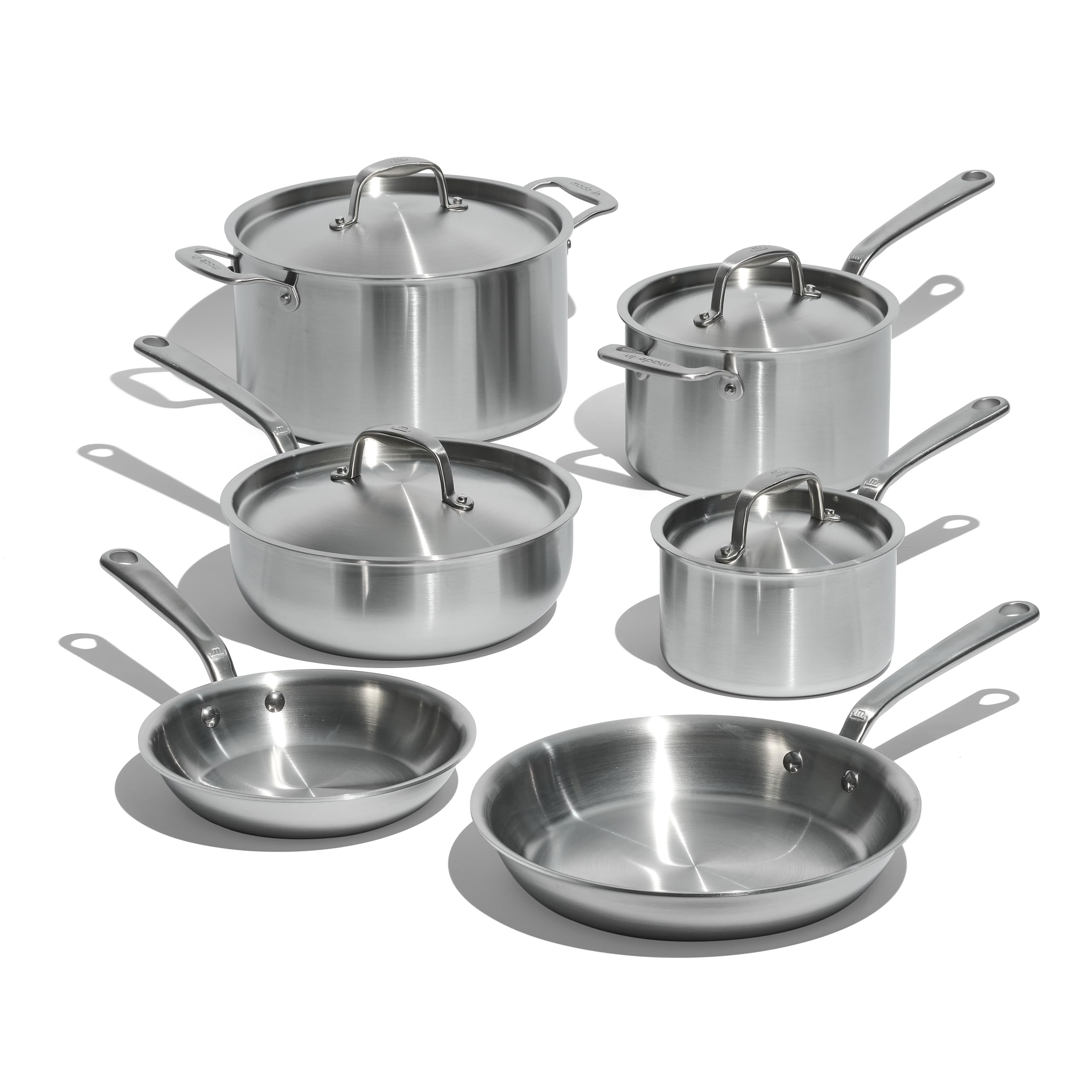 Made In Cookware - 10 Piece Stainless Steel Pot and Pan Set - 5 Ply Clad - Includes Stainless Steel Frying Pans, Saucepans, Saucier and Stock Pot W/Lid - Professional Cookware - Crafted in Italy