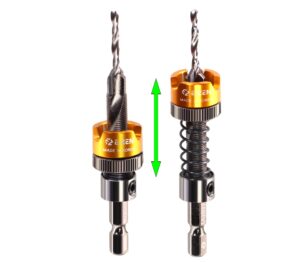 adjustable depth countersink drill bit, self-adjusting depth control without wrench, preventing scratches or marks by stopper mounted bearing, tungsten carbide tipped counterbore (1/8" x5/16(3x8mm))