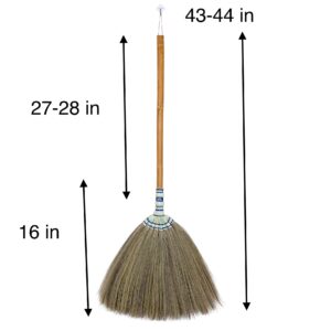 43-44 inch Tall of Asian Straw Broom Thai Natural Grass Broom Witch Broom House Broom Long Broom with Solid Wood Handle Vintage Retro Primitive Sweeping Dirt Dust Garbage