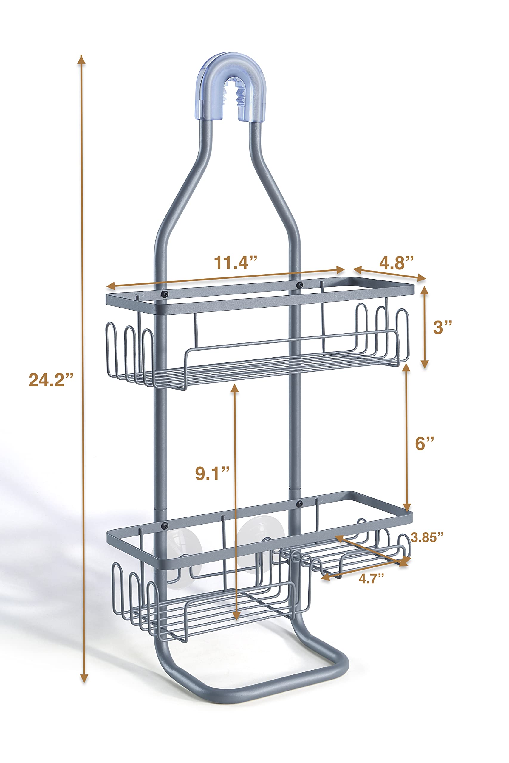 SunnyPoint Sturdy Tubing Structure Bathroom Hanging Shower Head Caddy Organizer (Standard, Grey)