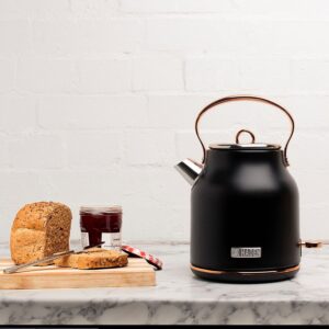 Haden Heritage Series Stainless Steel Electric Water and Tea Kettle & 4 Slice Wide Slot Stainless Steel Toaster Kitchen Bundle Set, Black and Copper