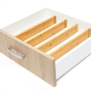 RoyalHouse Large Drawer Organizer (18" - 22") Adjustable Bamboo Drawer Dividers Organizers, Expandable Drawer Separators for your Kitchen, Bedroom, Bathroom, Dresser, Office, and More (4 pieces)