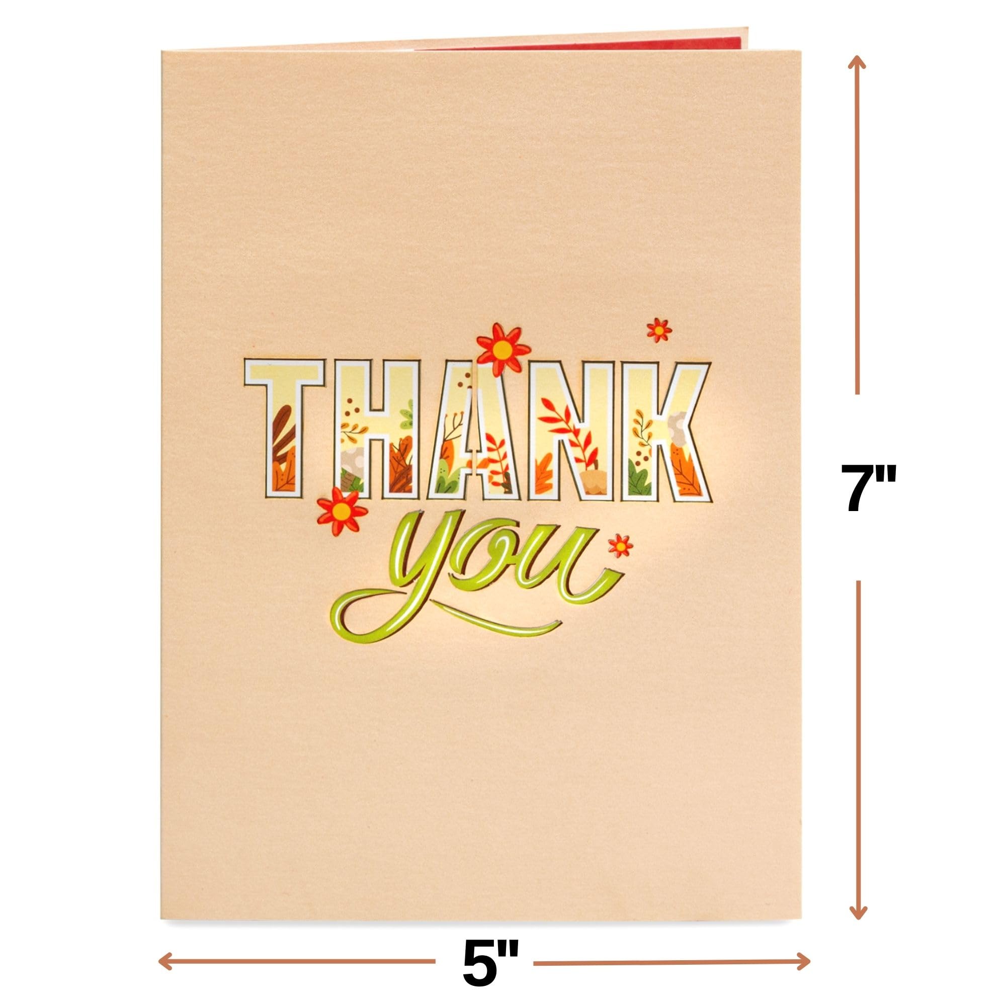 Paper Love 3D Thank You Pop Up Card, For All Occasion, Thanksgiving, Gratitude or Just Because - 5" x 7" Cover - Includes Envelope and Removable Note Tag