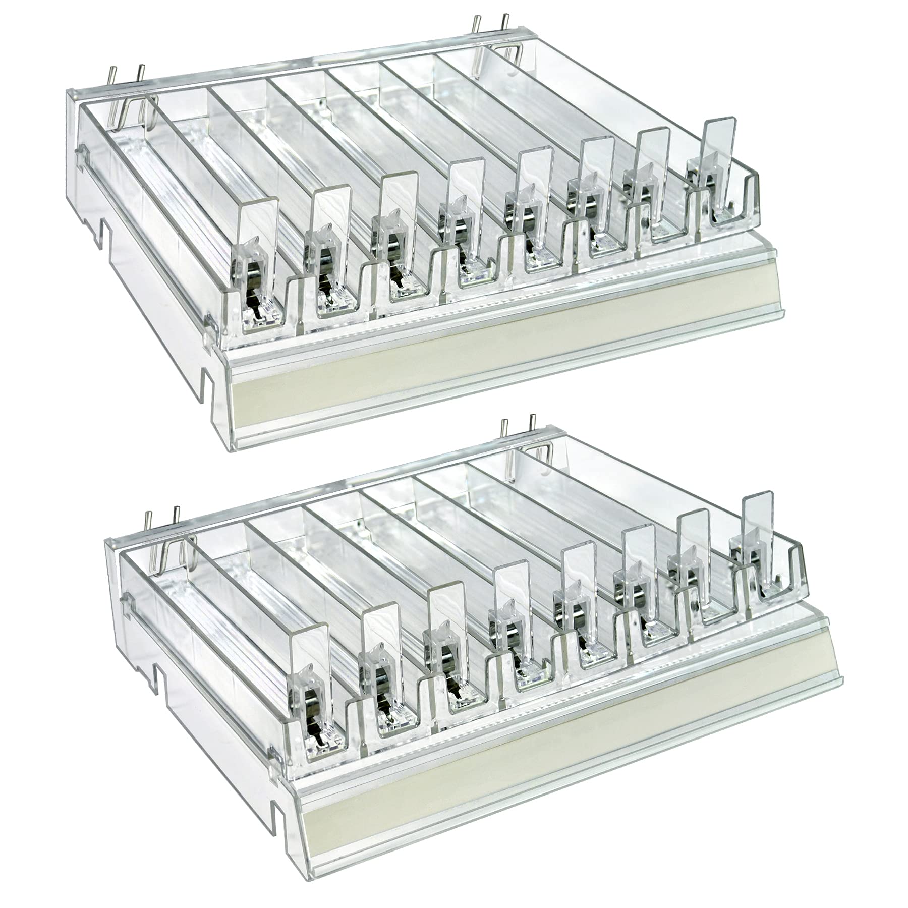 Azar Displays 225830-8COMP-CLR 8 Compartment Divider Bin Cosmetic Tray with Pushers - 8 Slots per Tray, 2-Pack, Clear