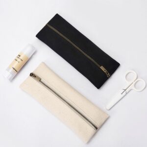 YONBEN Pencil Case Slim Pencil Pouch Small Pen Case Simple Cotton Canvas Pencil Bag (Beige, S)