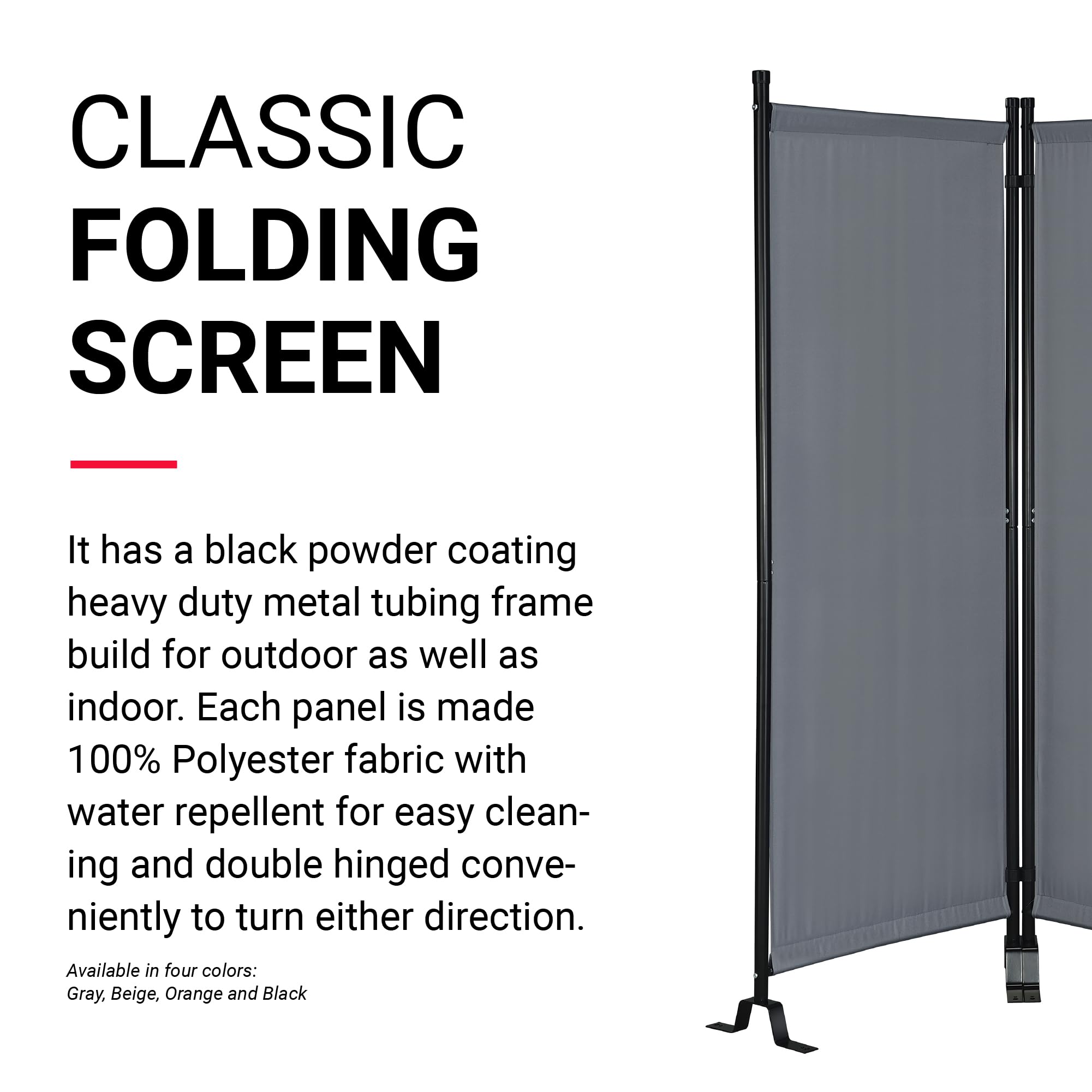 Proman Products - Galaxy II Section Divider, Water Repellent Fabric Room Divider with Black Powder Coated Metal Frame for Indoors or Outdoors, Small 50.25” Width (Grey)