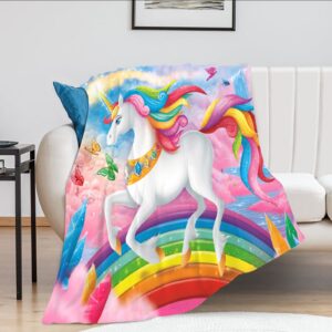 unicorn blanket for girls cute cartoon unicorn rainbow pattern throw blanket for kids unicorn gifts lightweight super warm soft cozy plush fleece flannel blanket for women birthday gifts pink 50"x40"