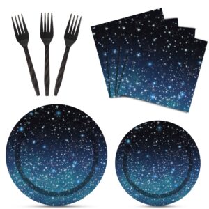 96 pcs galaxy party starry night supplies tableware set outer space theme birthday star party table decorations solar system paper plates napkins forks for 24 guests