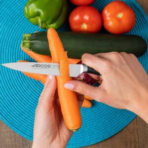 ARCOS Forged Vegetable Knife 5 Inch Stainless Steel 130 mm blade. Professional Knife for Peeling Fruits and Vegetable. Ergonomic Polyoxymethylene POM Handle. Series Clara. Color Black