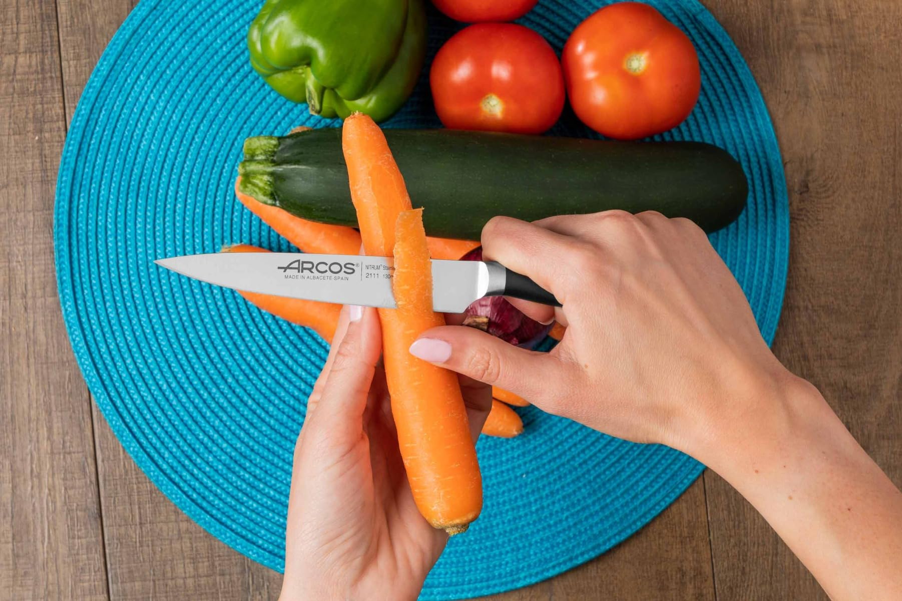 ARCOS Forged Vegetable Knife 5 Inch Stainless Steel 130 mm blade. Professional Knife for Peeling Fruits and Vegetable. Ergonomic Polyoxymethylene POM Handle. Series Clara. Color Black