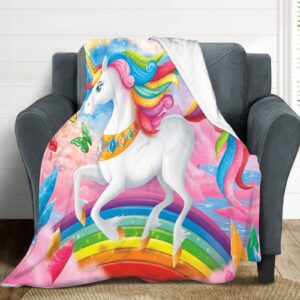 Unicorn Blanket for Girls Cute Cartoon Unicorn Rainbow Pattern Throw Blanket for Kids Unicorn Gifts Lightweight Super Warm Soft Cozy Plush Fleece Flannel Blanket for Women Birthday Gifts Pink 50"X40"