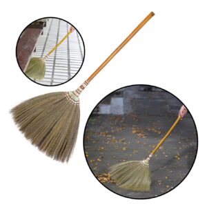 43-44 inch Tall of Asian Straw Broom Thai Natural Grass Broom Witch Broom House Broom Long Broom with Solid Wood Handle Vintage Retro Primitive Sweeping Dirt Dust Garbage