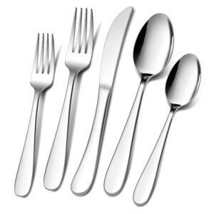 e-far 40-piece heavy duty silverware set, stainless steel flatware cutlery set for 8, heavy weight tableware eating utensils set for kitchen restaurant wedding party, mirror polished & dishwasher safe