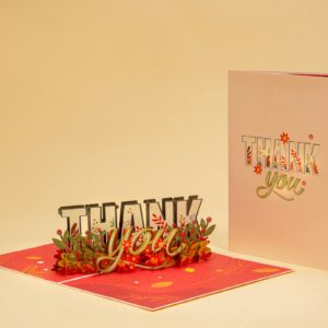 Paper Love 3D Thank You Pop Up Card, For All Occasion, Thanksgiving, Gratitude or Just Because - 5" x 7" Cover - Includes Envelope and Removable Note Tag