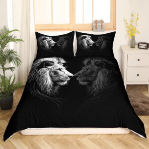 Castle Fairy Lion Bedding Set King, Wild Animal Print Duvet Cover for Bedroom Decorations, Lion Pattern Comforter Cover with 2 Pillow Shams, Soft Comfortable