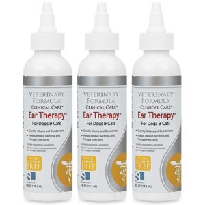 Veterinary Formula Clinical Care Ear Therapy, 4 oz. – Medicated Ear Drops to Help Relieve Bacterial and Fungal Infections in Dogs and Cats – Cleans and Deodorizes – 3 Pack