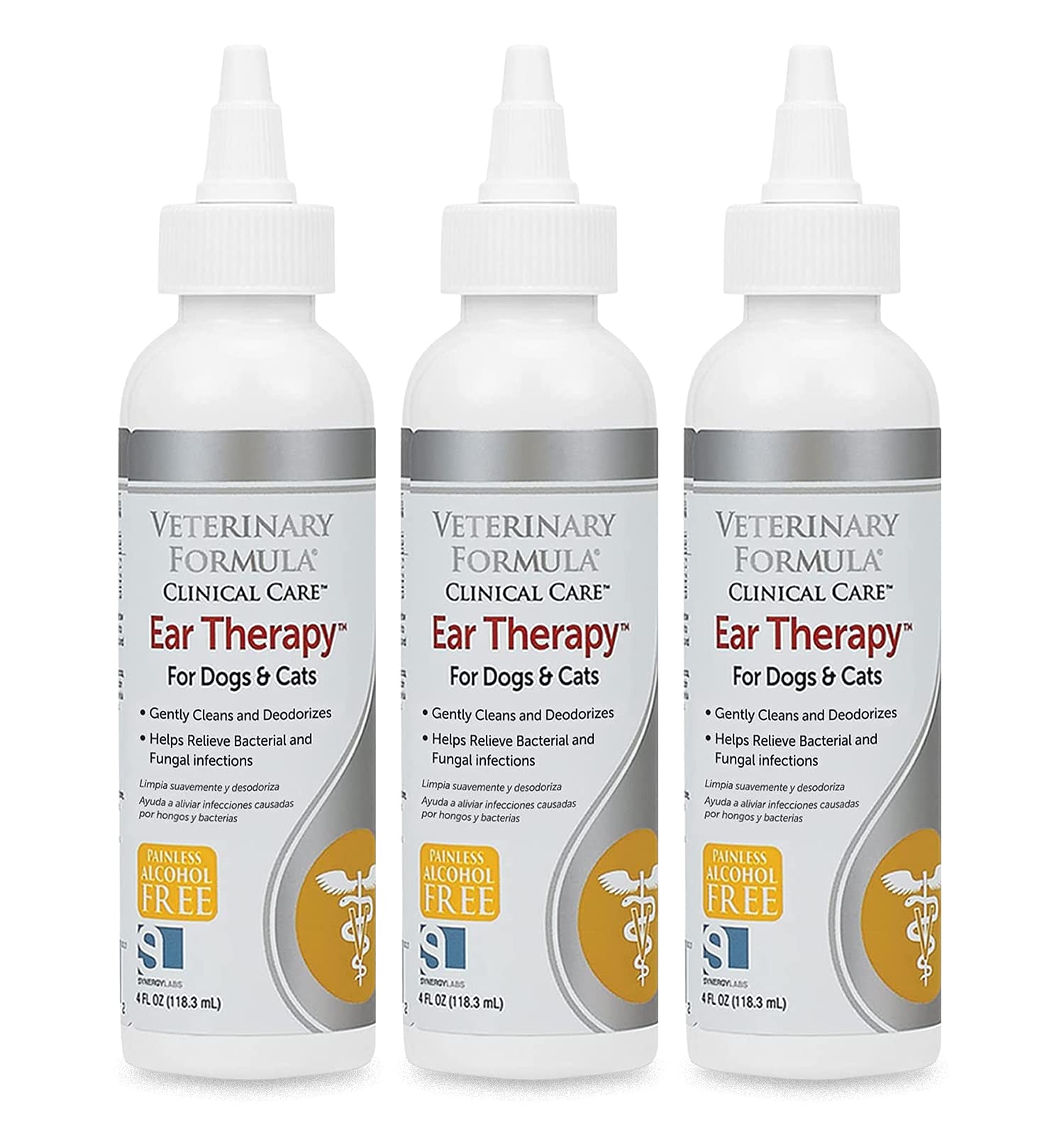 Veterinary Formula Clinical Care Ear Therapy, 4 oz. – Medicated Ear Drops to Help Relieve Bacterial and Fungal Infections in Dogs and Cats – Cleans and Deodorizes – 3 Pack