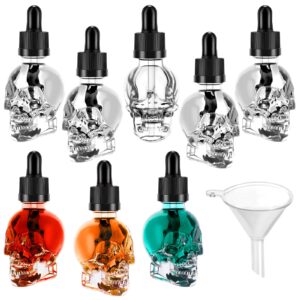 8 Pcs 1oz Skull Glass Dropper Bottles Empty Refillable Bottles Clear Skull Head Glass Bottle Liquid Bottling Dispensing Bottle with Eye Dropper Pipettes for Essential Oil/Beauty Oil Mix Dispenser,30ml