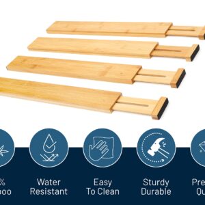 RoyalHouse Large Drawer Organizer (18" - 22") Adjustable Bamboo Drawer Dividers Organizers, Expandable Drawer Separators for your Kitchen, Bedroom, Bathroom, Dresser, Office, and More (4 pieces)