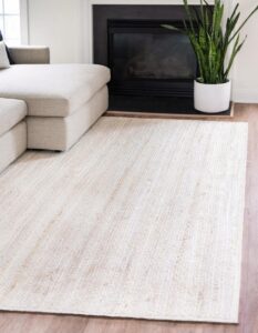 the knitted co. 100% jute area rug 6x9 feet approx- braided design hand woven dyed off-white natural fibers carpet - home decor for living room hallways (6' x 9', off-white)