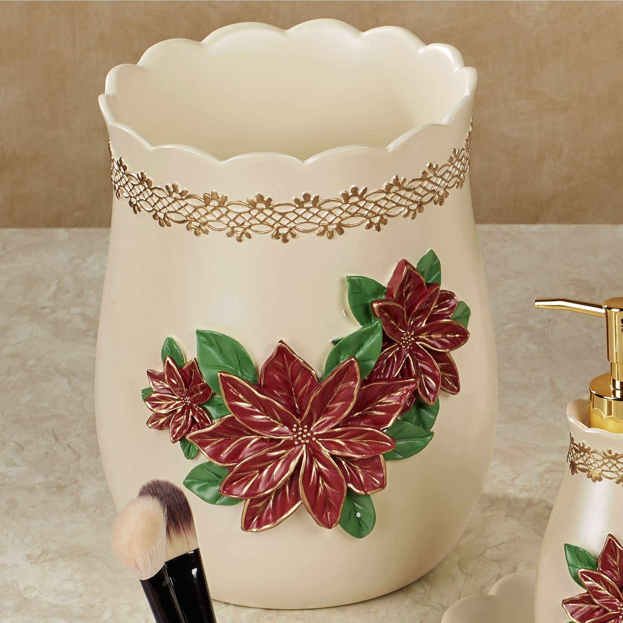 Touch of Class Poinsettia Grace Wastebasket Light Cream Light Cream Wastebasket